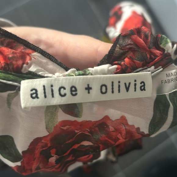 Alice + Olivia Printed Tie Neck Silk Blend Blouse - Picture 10 of 11